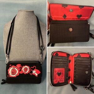 Vera Bradley Disney Alice Wonderland Roses Red Black Hatter Cross Wallet Purse